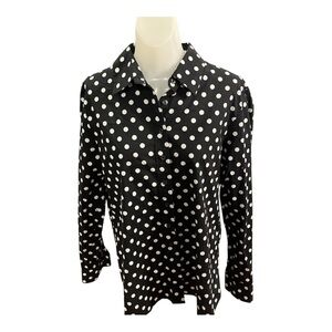 The Shirt by Rochelle Behrens Black and White Polka Dot Button Down size M